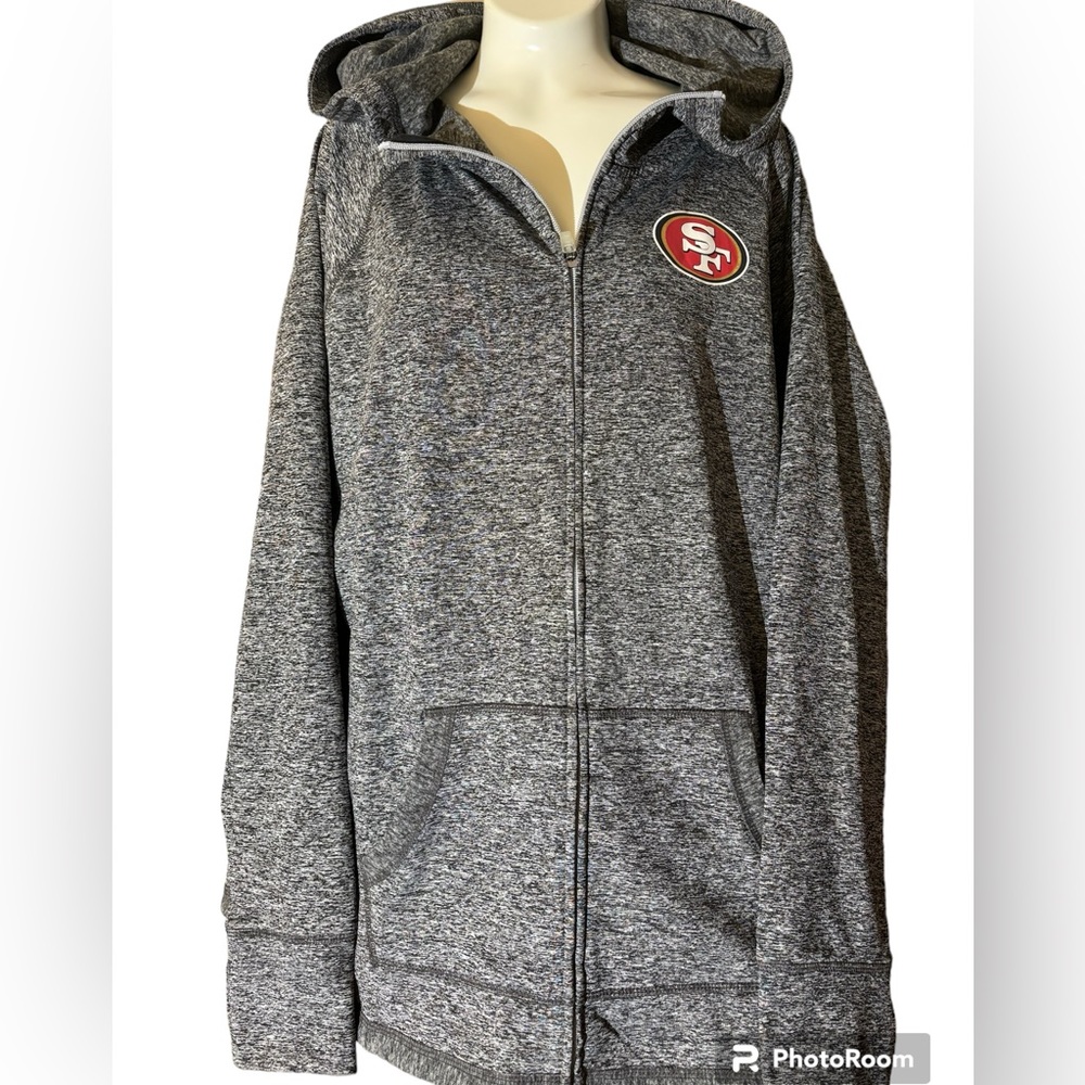 SF 49ers Zip Up Hooded Jacket 2 Pockets Thumb Holes Ladies SZ XL NFL Logo